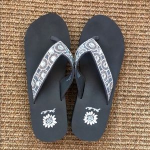 Yellow Box Brown Flip Flops with sparkles